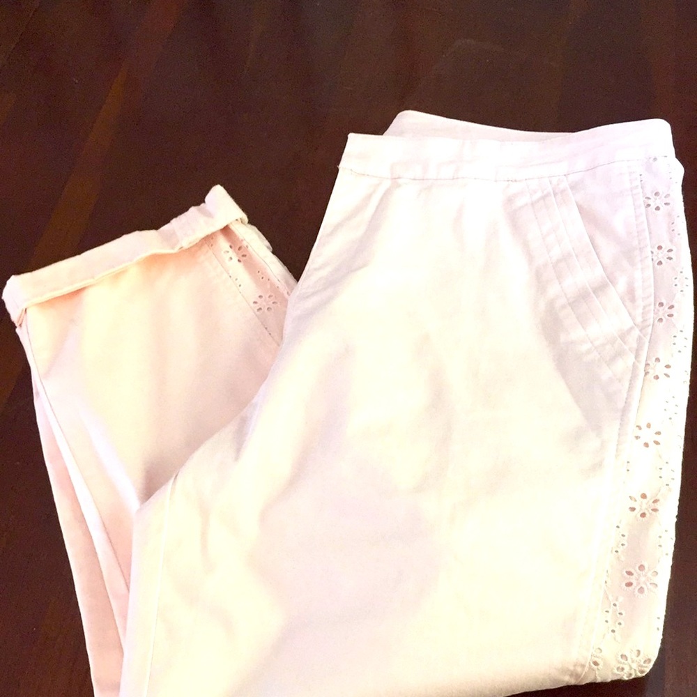 Pale pink capris/cropped pant with lace inserts